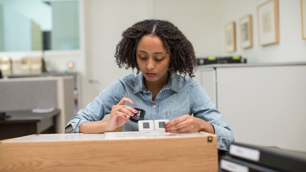 Getty Marrow Undergraduate Intern Neyat Yohannes at the Hammer Museum. 