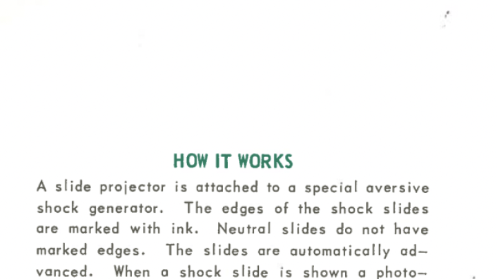 Photo of a slide projector machine and a "How It Works" subtitle from the Farrall Instruments product catalog. Body of text included in article. 