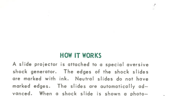 Photo of a slide projector machine and a "How It Works" subtitle from the Farrall Instruments product catalog. Body of text included in article.