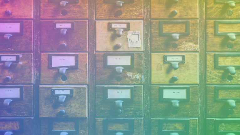 Card Catalog with rainbow coloring